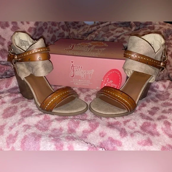 Jellypop Jelly Pop Open Toe Block Heel Sandal leather canvas shannen NEW - Picture 3 of 16
